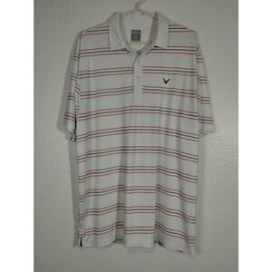 Callaway Men's Size Large Opti-Dri White Striped Short Sleeve Golf Polo Shirt